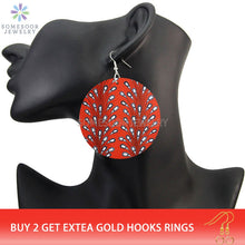 Load image into Gallery viewer, Afro Fabric Art Prints Wooden Drop Earrings