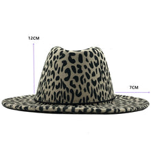 Load image into Gallery viewer, Unisex Flat Brim Wool Felt Jazz Leopard Print Fedora Hat