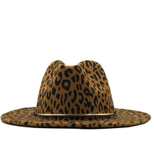 Load image into Gallery viewer, Unisex Flat Brim Wool Felt Jazz Leopard Print Fedora Hat