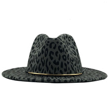 Load image into Gallery viewer, Unisex Flat Brim Wool Felt Jazz Leopard Print Fedora Hat