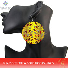 Load image into Gallery viewer, Afro Fabric Art Prints Wooden Drop Earrings