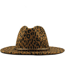 Load image into Gallery viewer, Unisex Flat Brim Wool Felt Jazz Leopard Print Fedora Hat