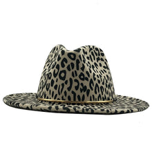 Load image into Gallery viewer, Unisex Flat Brim Wool Felt Jazz Leopard Print Fedora Hat