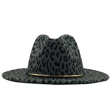 Load image into Gallery viewer, Unisex Flat Brim Wool Felt Jazz Leopard Print Fedora Hat