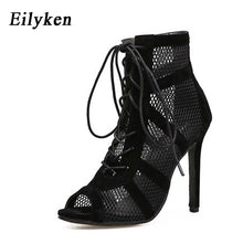 Load image into Gallery viewer, Black Summer Lace Up Cross-tied Peep Toe High Heel