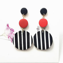 Load image into Gallery viewer, Black White Big Round Earrings for Women