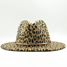 Load image into Gallery viewer, Unisex Flat Brim Wool Felt Jazz Leopard Print Fedora Hat