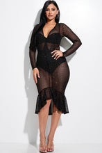 Load image into Gallery viewer, Embellished Burnout Mesh Long Sleeve Mermaid Midi Dress With Panty Lining
