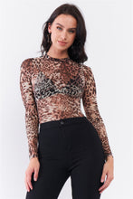 Load image into Gallery viewer, Brown Cheetah Sheer Mesh Mock Neck Long Sleeve Bodysuit
