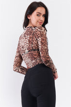 Load image into Gallery viewer, Brown Cheetah Sheer Mesh Mock Neck Long Sleeve Bodysuit
