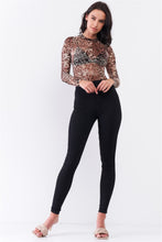 Load image into Gallery viewer, Brown Cheetah Sheer Mesh Mock Neck Long Sleeve Bodysuit
