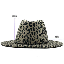 Load image into Gallery viewer, Unisex Flat Brim Wool Felt Jazz Leopard Print Fedora Hat
