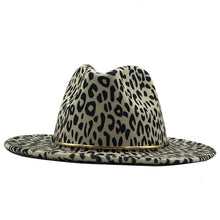 Load image into Gallery viewer, Unisex Flat Brim Wool Felt Jazz Leopard Print Fedora Hat
