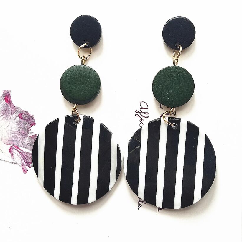 Black White Big Round Earrings for Women