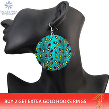 Load image into Gallery viewer, Afro Fabric Art Prints Wooden Drop Earrings
